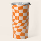 Orange checkered warped pattern, retro 80s groovy Travel Mug Gallery Image 2