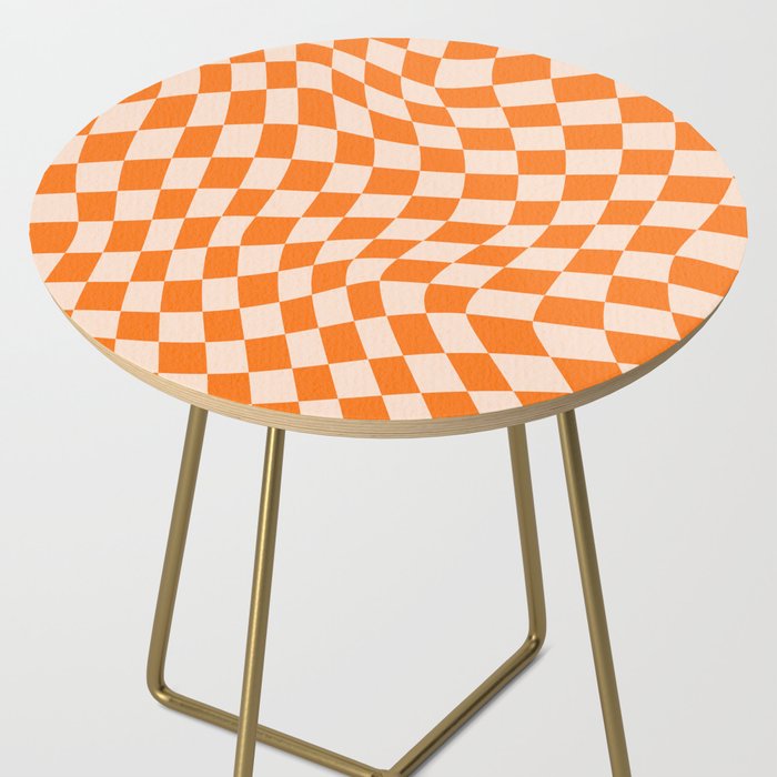 Orange checkered warped pattern, retro 80s groovy Side Table Gallery Image 2