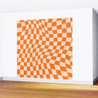 Orange checkered warped pattern, retro 80s groovy Wall Mural Gallery Image 2