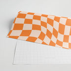 Orange checkered warped pattern, retro 80s groovy Wrapping Paper Gallery Image 2