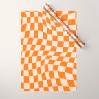 Orange checkered warped pattern, retro 80s groovy Wrapping Paper Gallery Image 1
