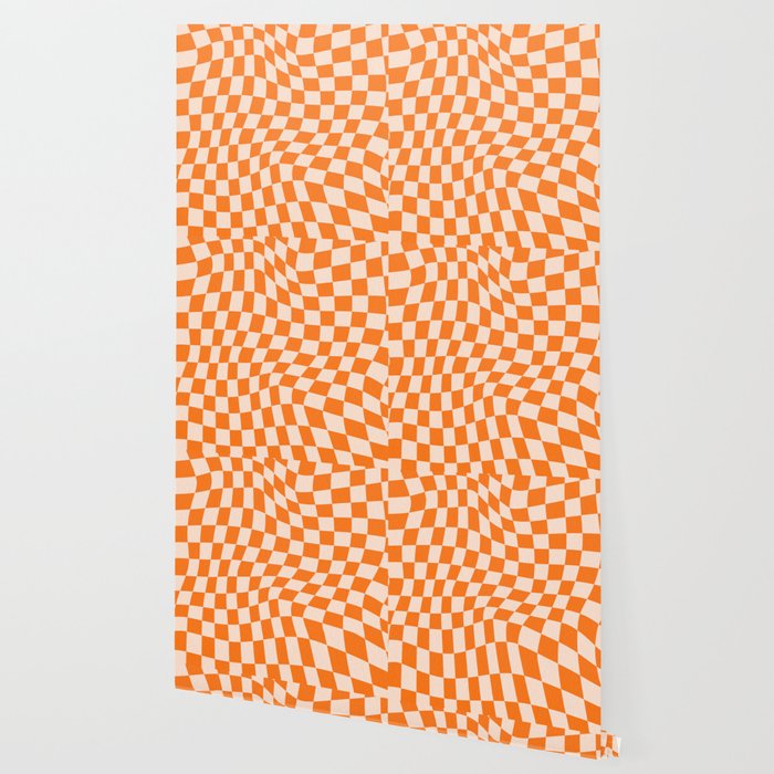 Orange checkered warped pattern, retro 80s groovy Wallpaper Gallery Image 2