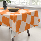 Orange checkered warped pattern, retro 80s groovy Tablecloth Gallery Image 3