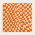 Orange checkered warped pattern, retro 80s groovy Wood Wall Art Gallery Image 1