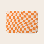 Orange checkered warped pattern, retro 80s groovy Bath Mat Gallery Image 1