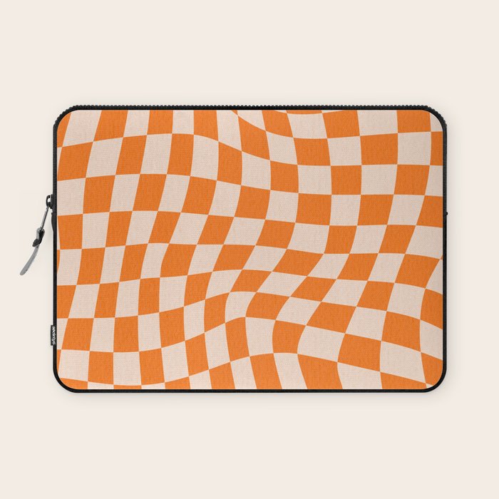 Orange checkered warped pattern, retro 80s groovy Laptop Sleeve Gallery Image 1