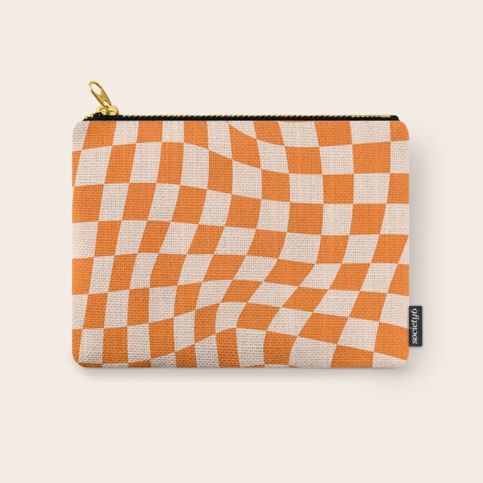 Orange checkered warped pattern, retro 80s groovy Carry All Pouch Gallery Image 1
