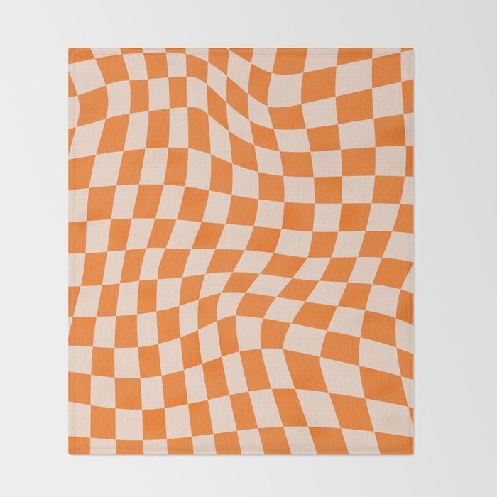 Orange checkered warped pattern, retro 80s groovy Throw Blanket Gallery Image 2