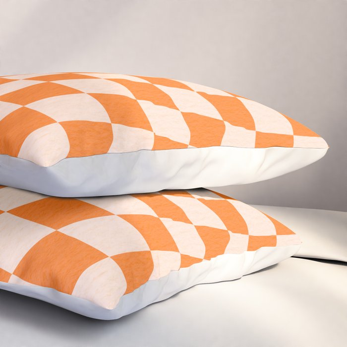 Orange checkered warped pattern, retro 80s groovy Pillow Sham Gallery Image 3
