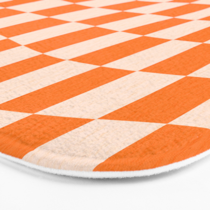 Orange checkered warped pattern, retro 80s groovy Bath Mat Gallery Image 3