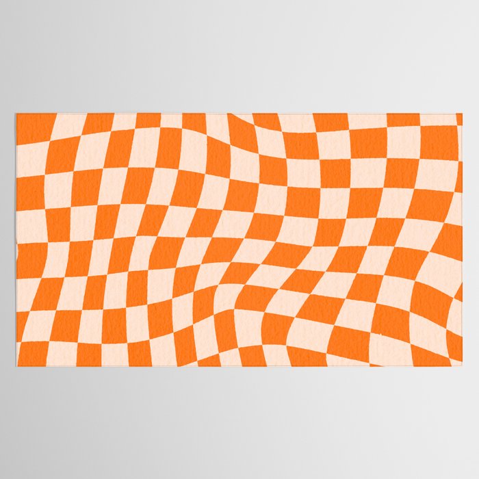 Orange checkered warped pattern, retro 80s groovy Tablecloth Gallery Image 2