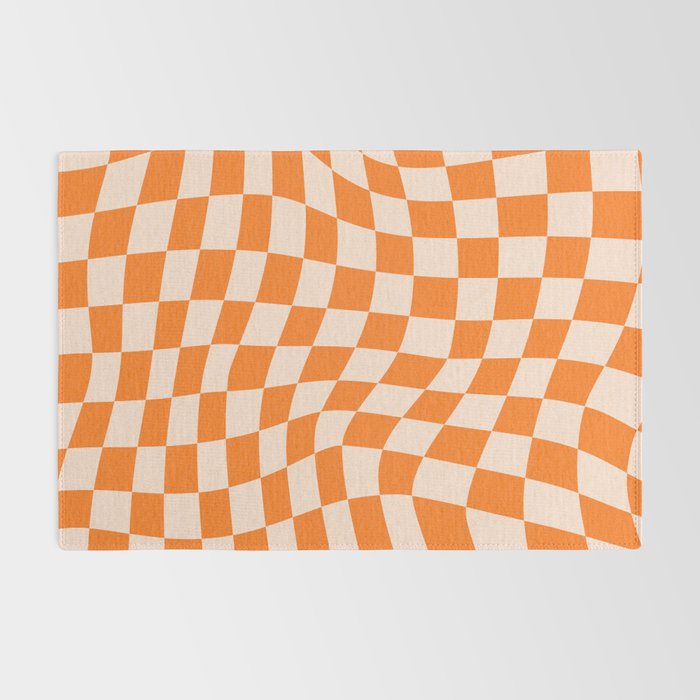 Orange checkered warped pattern, retro 80s groovy Rug Gallery Image 2