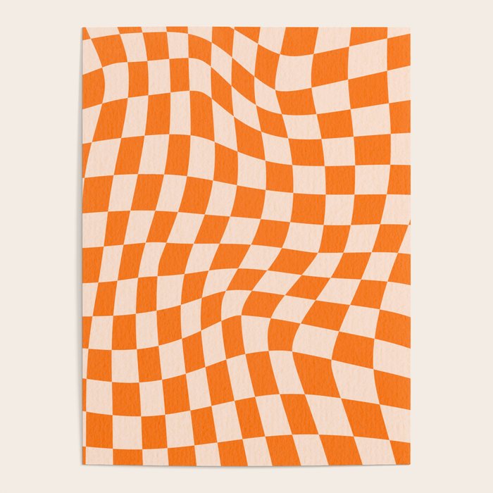 Orange checkered warped pattern, retro 80s groovy Poster Gallery Image 4