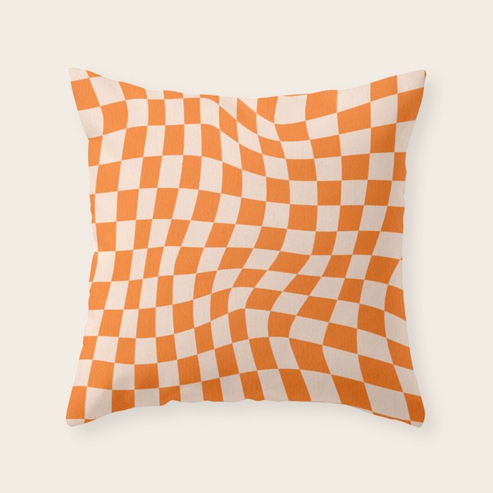 Orange checkered warped pattern, retro 80s groovy Throw Pillow Gallery Image 6