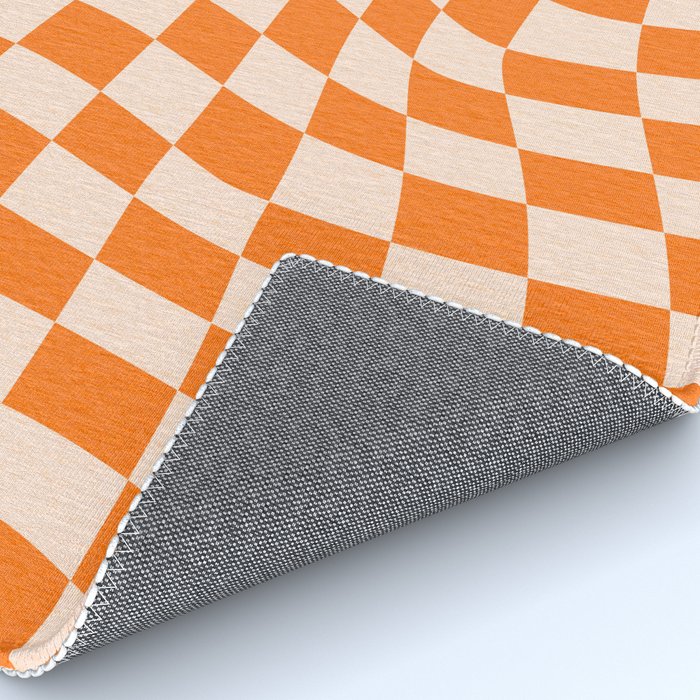 Orange checkered warped pattern, retro 80s groovy Rug Gallery Image 4