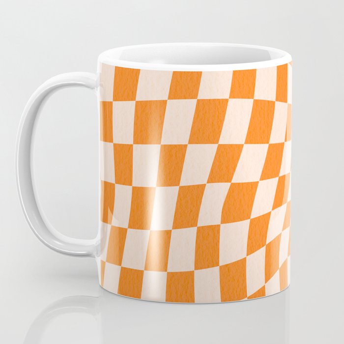 Orange checkered warped pattern, retro 80s groovy Coffee Mug Gallery Image 3