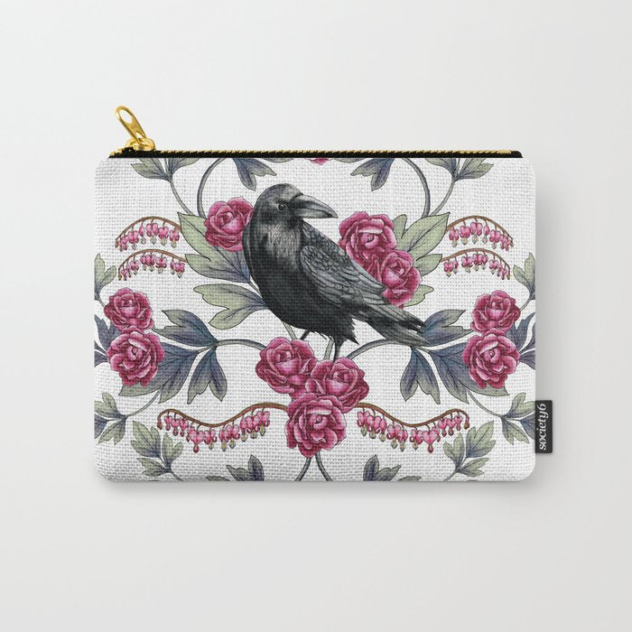 Crows, Bleeding Hearts & Roses Floral/Botanical Pattern Carry All Pouch Gallery Image 1