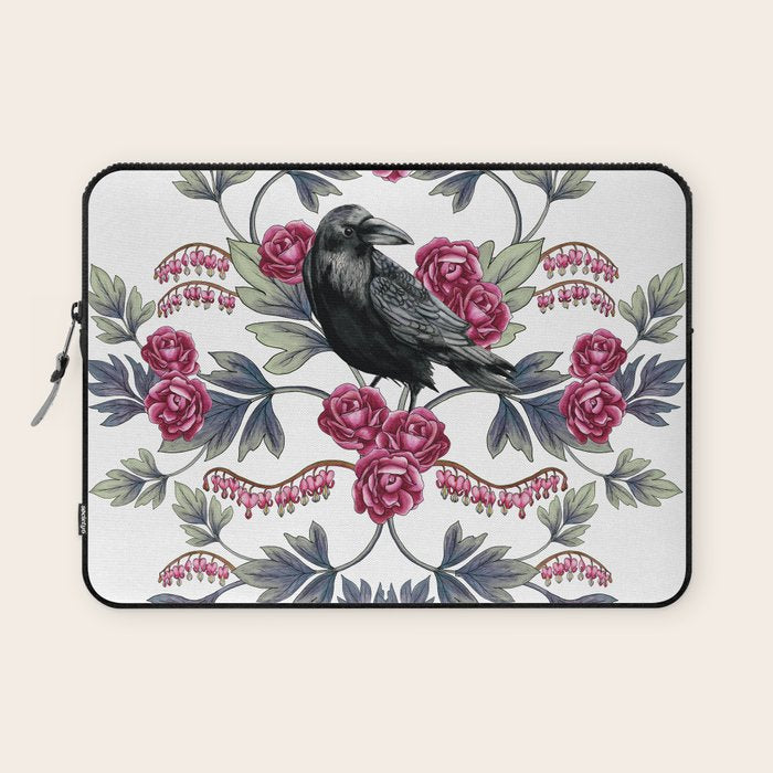 Crows, Bleeding Hearts & Roses Floral/Botanical Pattern Laptop Sleeve Gallery Image 1