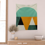 mid mod geometry green teal nature 3 Wall Tapestry Gallery Image 2