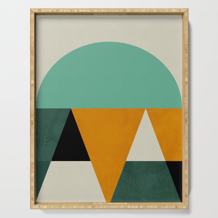 mid mod geometry green teal nature 3 Serving Tray Gallery Image 1