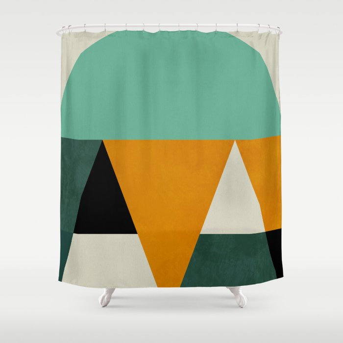 mid mod geometry green teal nature 3 Shower Curtain Gallery Image 1