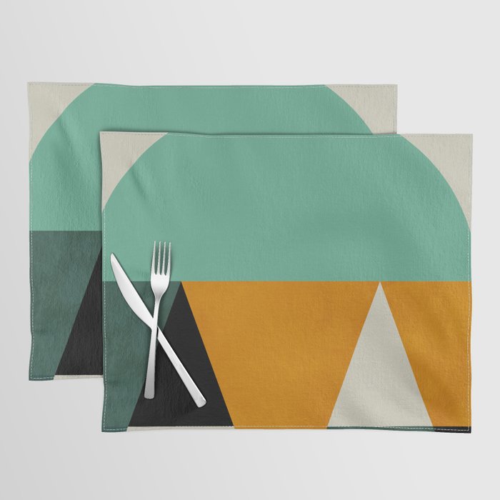 mid mod geometry green teal nature 3 Placemat Gallery Image 1