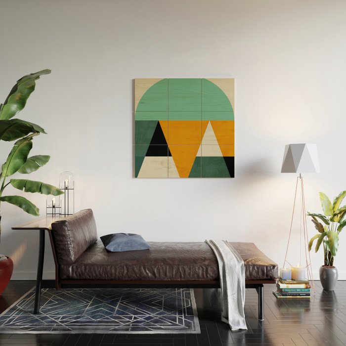 mid mod geometry green teal nature 3 Wood Wall Art Gallery Image 2