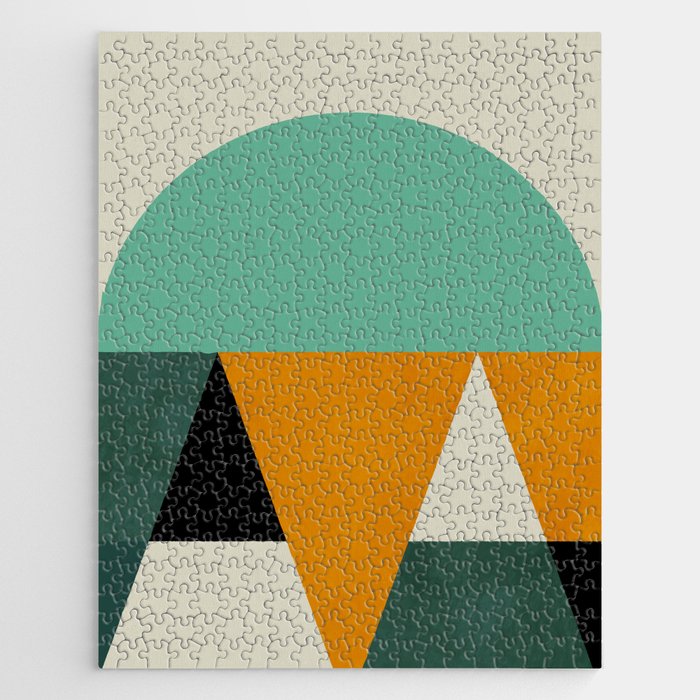 mid mod geometry green teal nature 3 Jigsaw Puzzle Gallery Image 1
