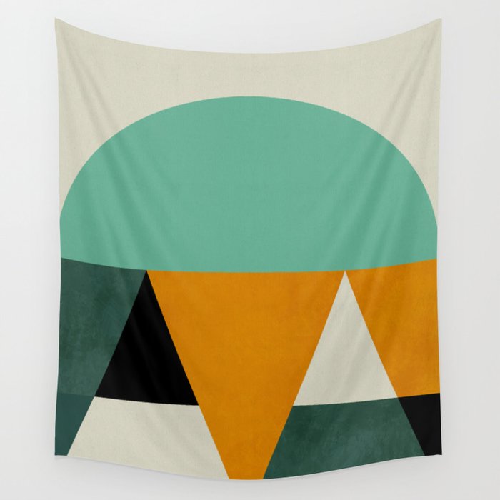 mid mod geometry green teal nature 3 Wall Tapestry Gallery Image 4