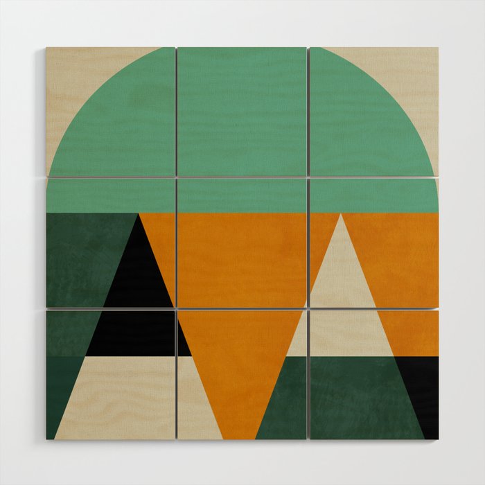 mid mod geometry green teal nature 3 Wood Wall Art Gallery Image 1