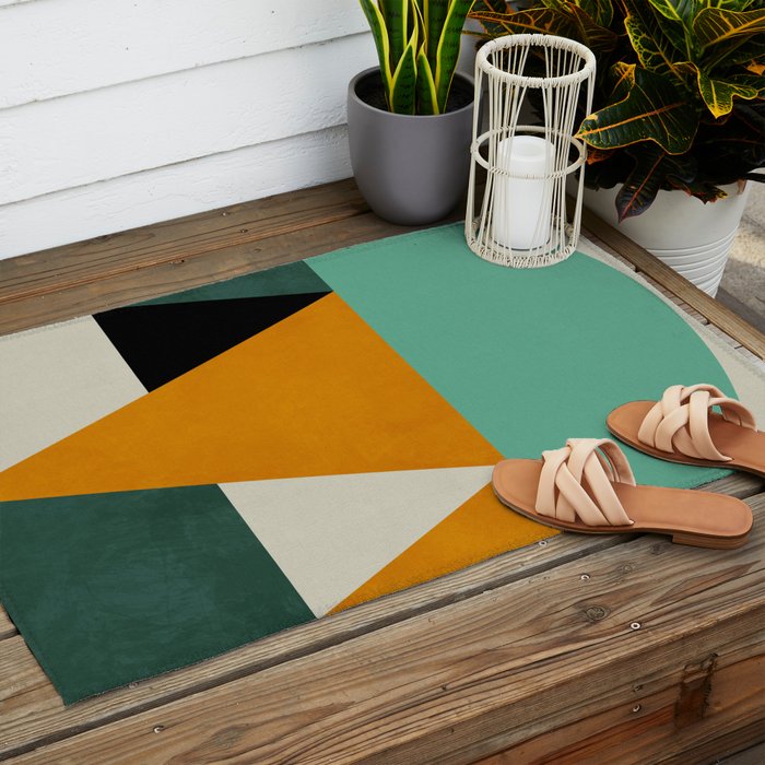 mid mod geometry green teal nature 3 Outdoor Rug Gallery Image 2