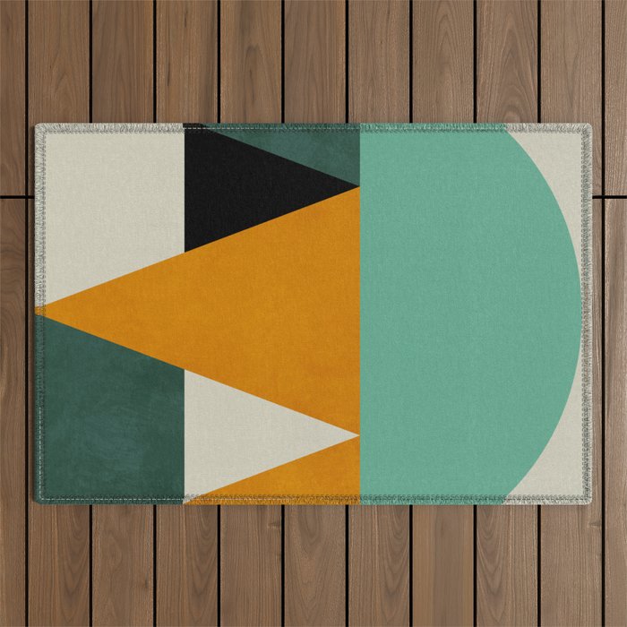 mid mod geometry green teal nature 3 Outdoor Rug Gallery Image 1