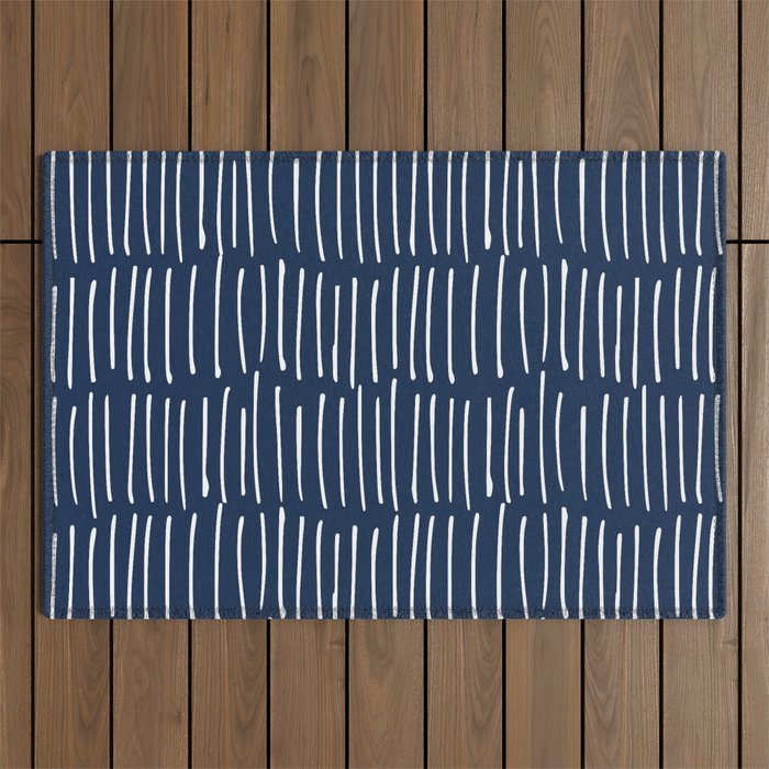 Boho Wall Art, Colour Prints, Navy Blue, Line Art Outdoor Rug Gallery Image 1