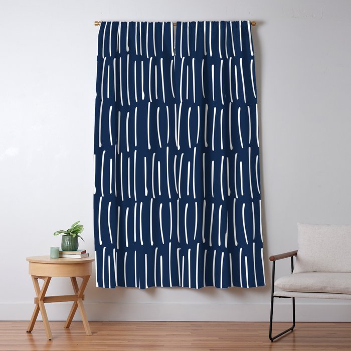 Boho Wall Art, Colour Prints, Navy Blue, Line Art Window Curtain Gallery Image 1