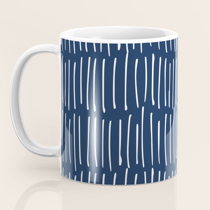 Boho Wall Art, Colour Prints, Navy Blue, Line Art Coffee Mug Gallery Image 3