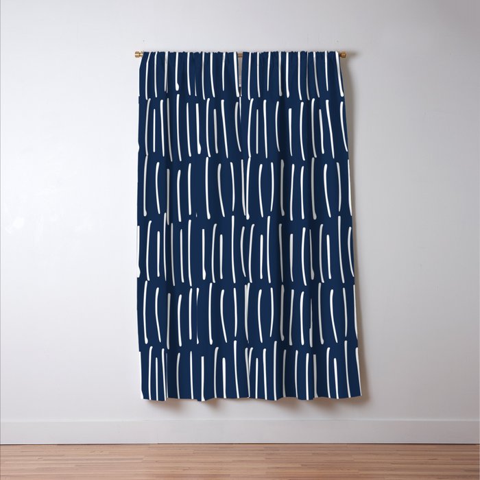 Boho Wall Art, Colour Prints, Navy Blue, Line Art Window Curtain Gallery Image 3