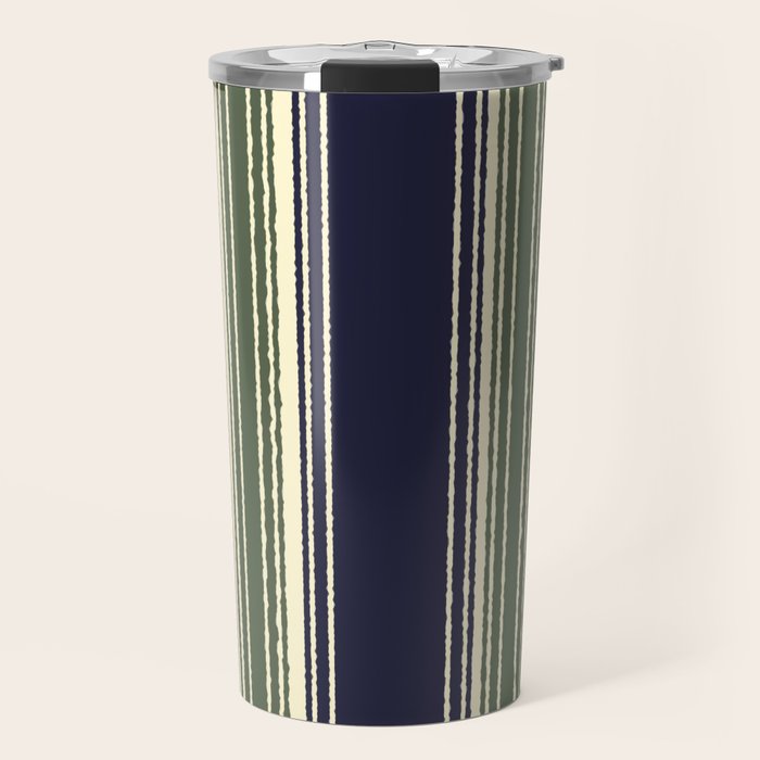 Navy blue and sage green stripes Travel Mug Gallery Image 1