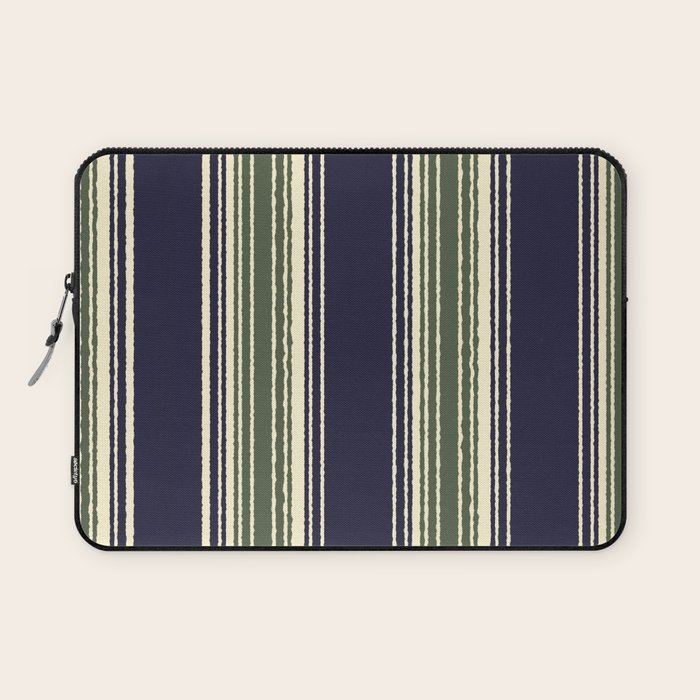 Navy blue and sage green stripes Laptop Sleeve Gallery Image 1