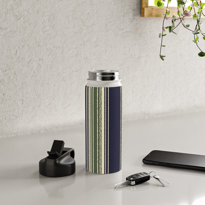 Navy blue and sage green stripes Water Bottle Gallery Image 4