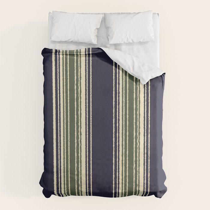 Navy blue and sage green stripes Duvet Cover Gallery Image 6