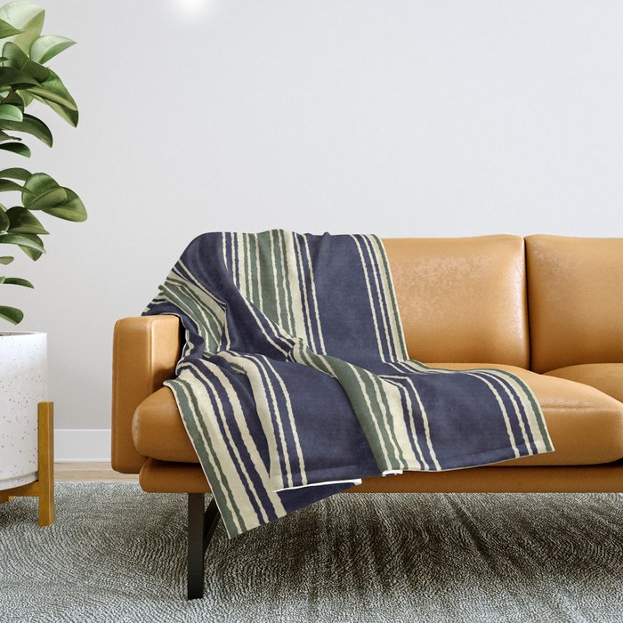 Navy blue and sage green stripes Throw Blanket Gallery Image 1