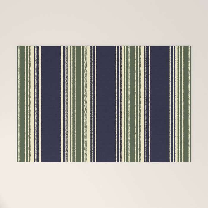 Navy blue and sage green stripes Welcome Mat Gallery Image 1