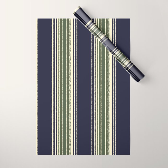 Navy blue and sage green stripes Wrapping Paper Gallery Image 1