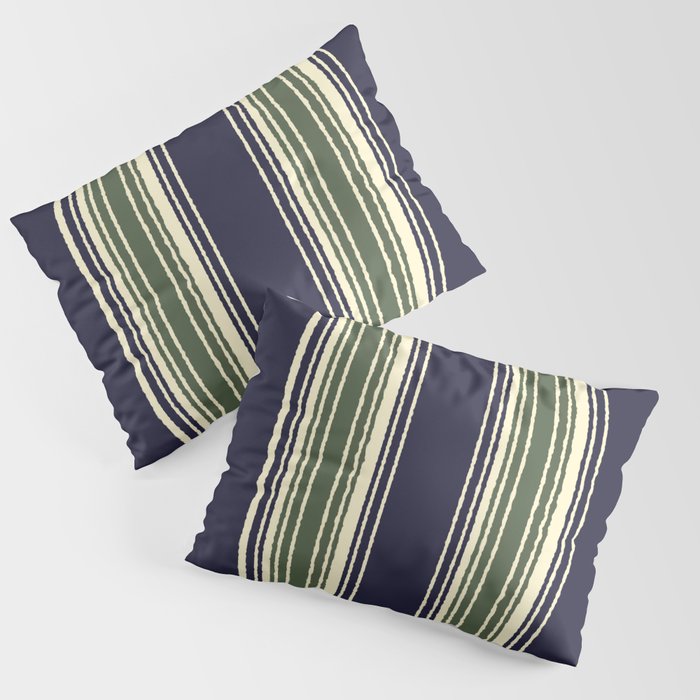 Navy blue and sage green stripes Pillow Sham Gallery Image 1