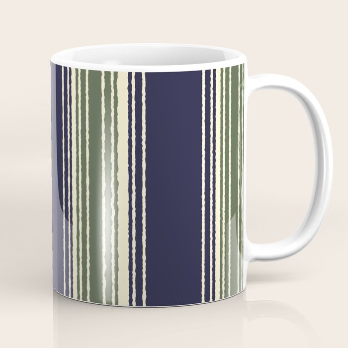 Navy blue and sage green stripes Coffee Mug Gallery Image 1