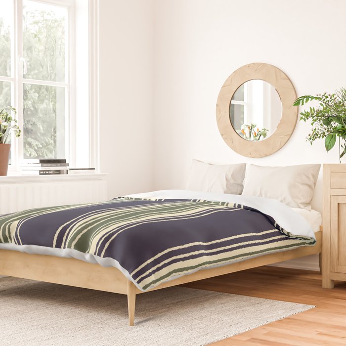 Navy blue and sage green stripes Duvet Cover Gallery Image 2