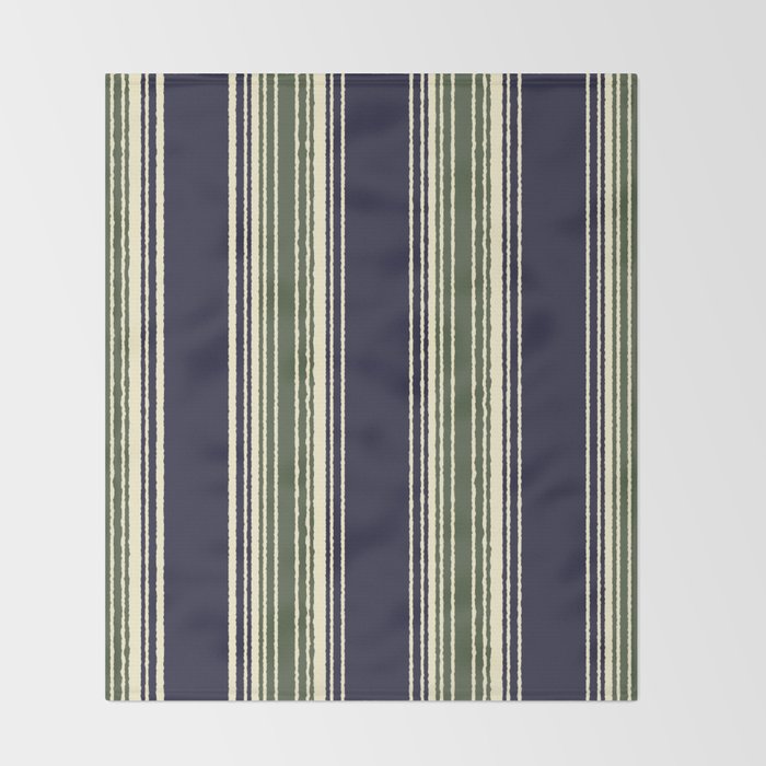 Navy blue and sage green stripes Throw Blanket Gallery Image 2
