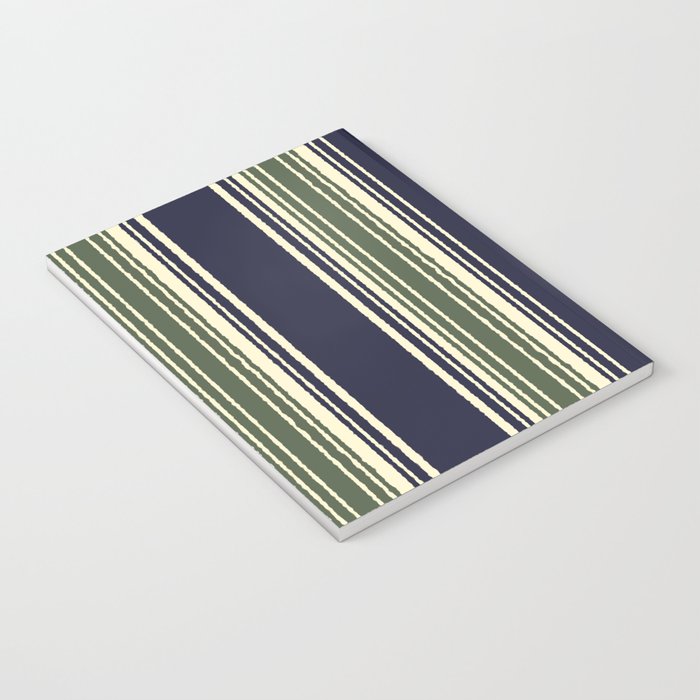 Navy blue and sage green stripes Notebook Gallery Image 3