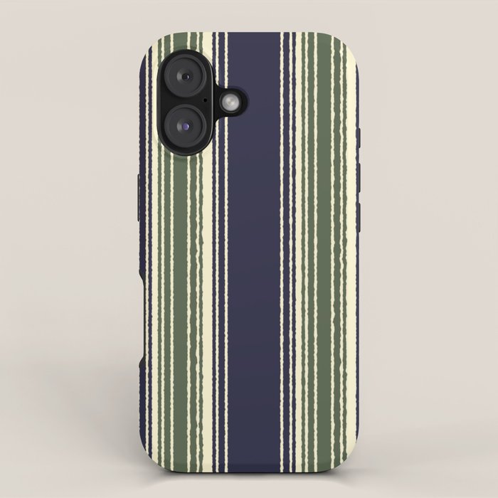 Navy blue and sage green stripes iPhone Case Gallery Image 1