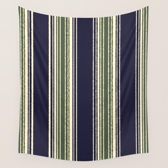 Navy blue and sage green stripes Wall Tapestry Gallery Image 4
